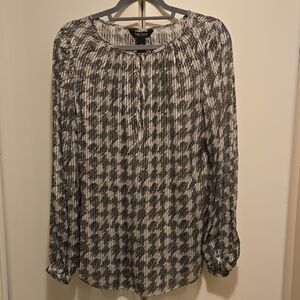 White House Black Market Black and White Silk Blouse